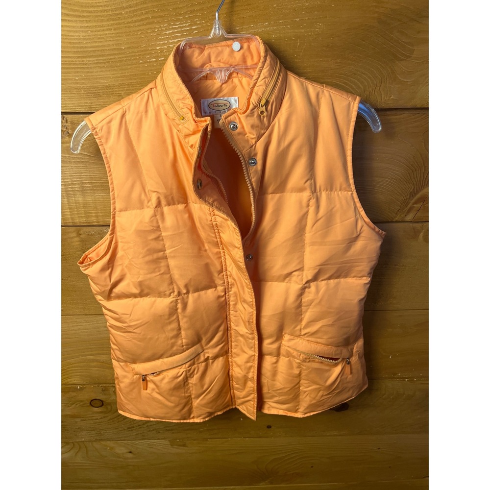 Talbots Petites Women's Small Orange Down Puffer Vest Full Zip Sleeveless Jacket